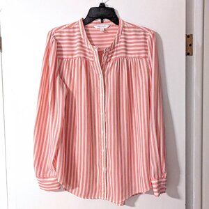 Popsugar Red & White Striped Long Sleeve Blouse Top Size L
